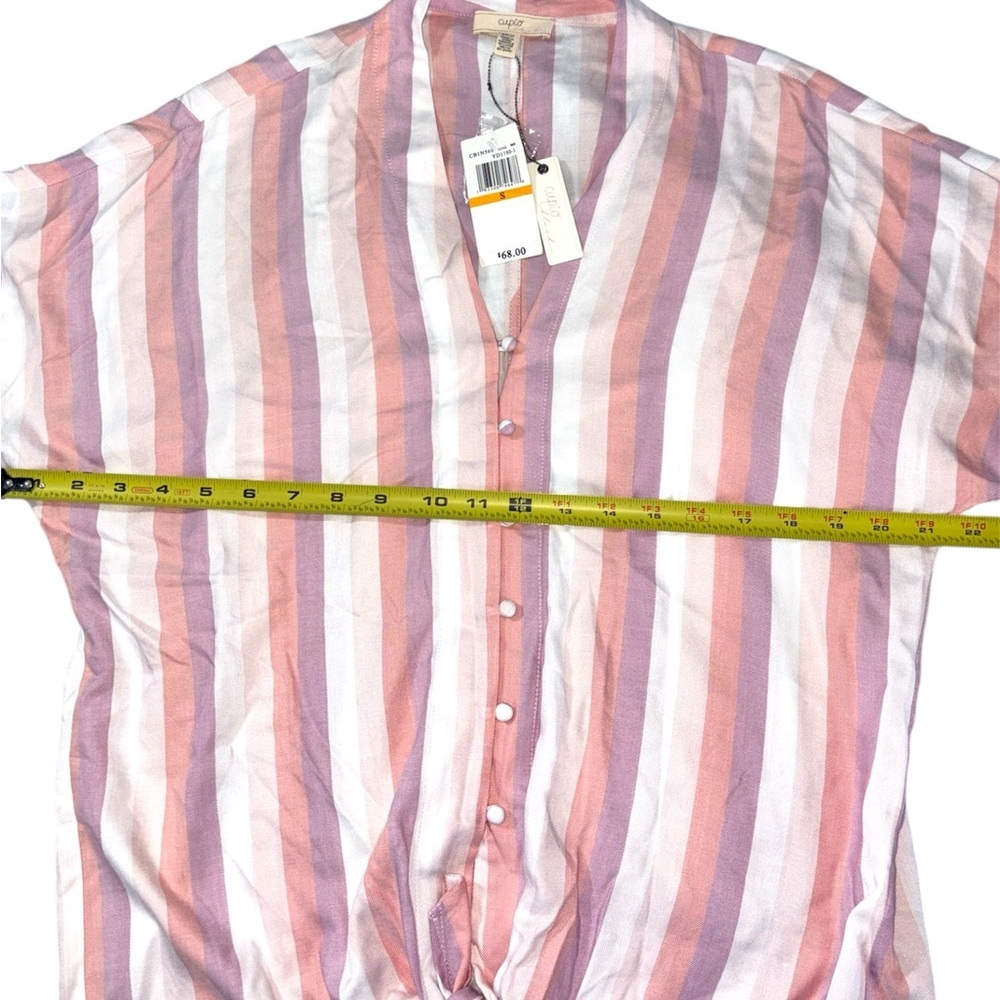 NWT Cupio Blush Striped‎ Tie-Front Short Sleeve Rayon Blouse Size Small - Picture 3 of 8